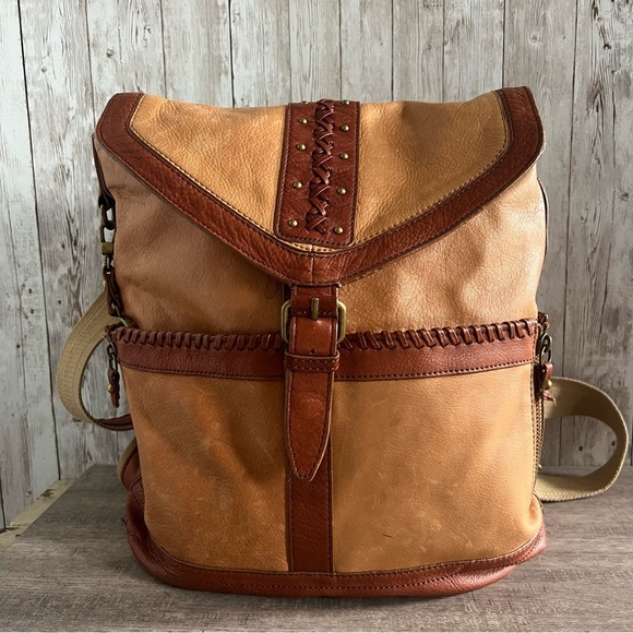 Lucky Brand Tan and Brown Leather Backpack - Picture 1 of 14